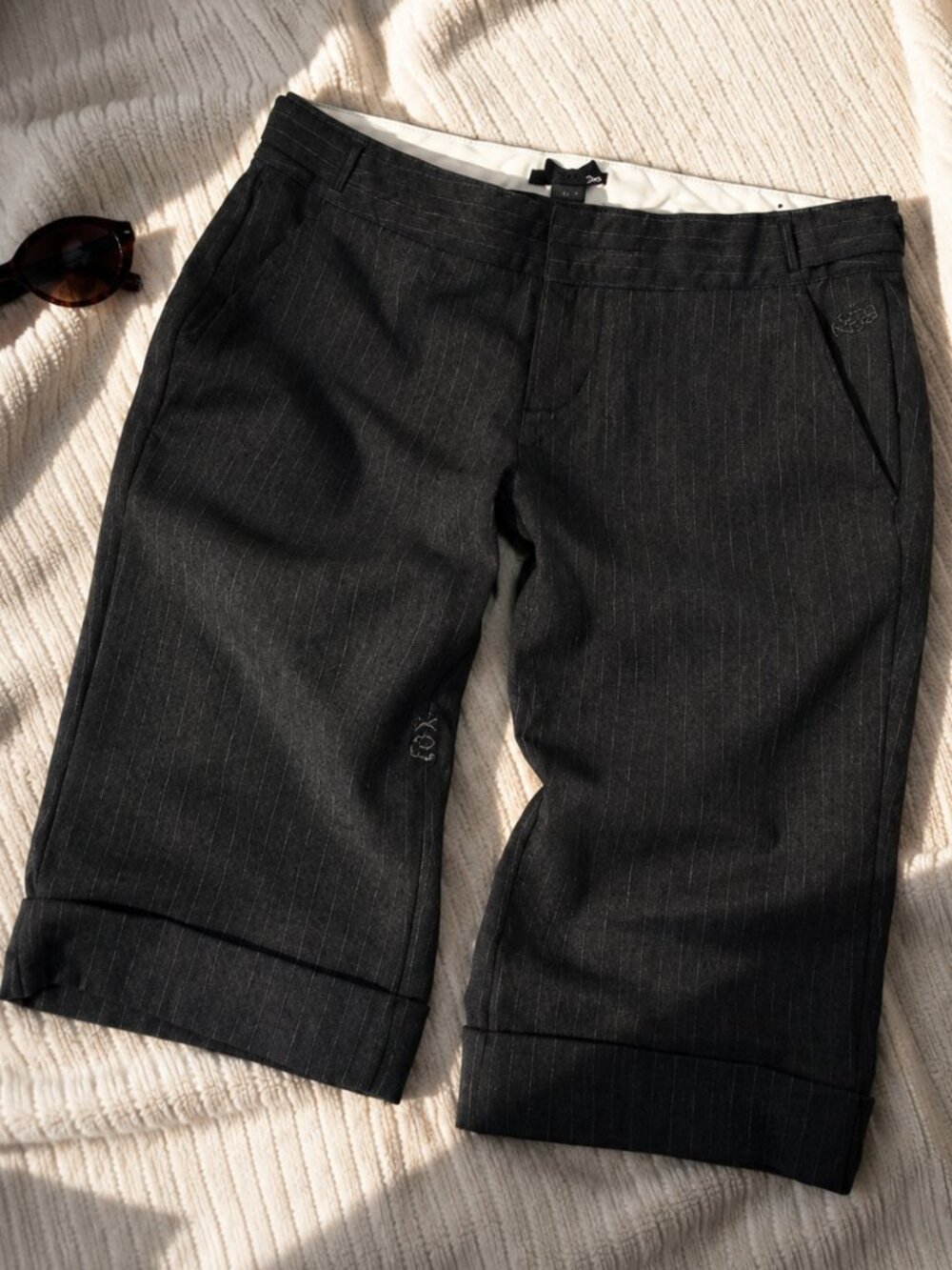 Fox Gray Pinstripe Bermuda Shorts Tailored Cuffed Quiet Luxury Preppy Medium